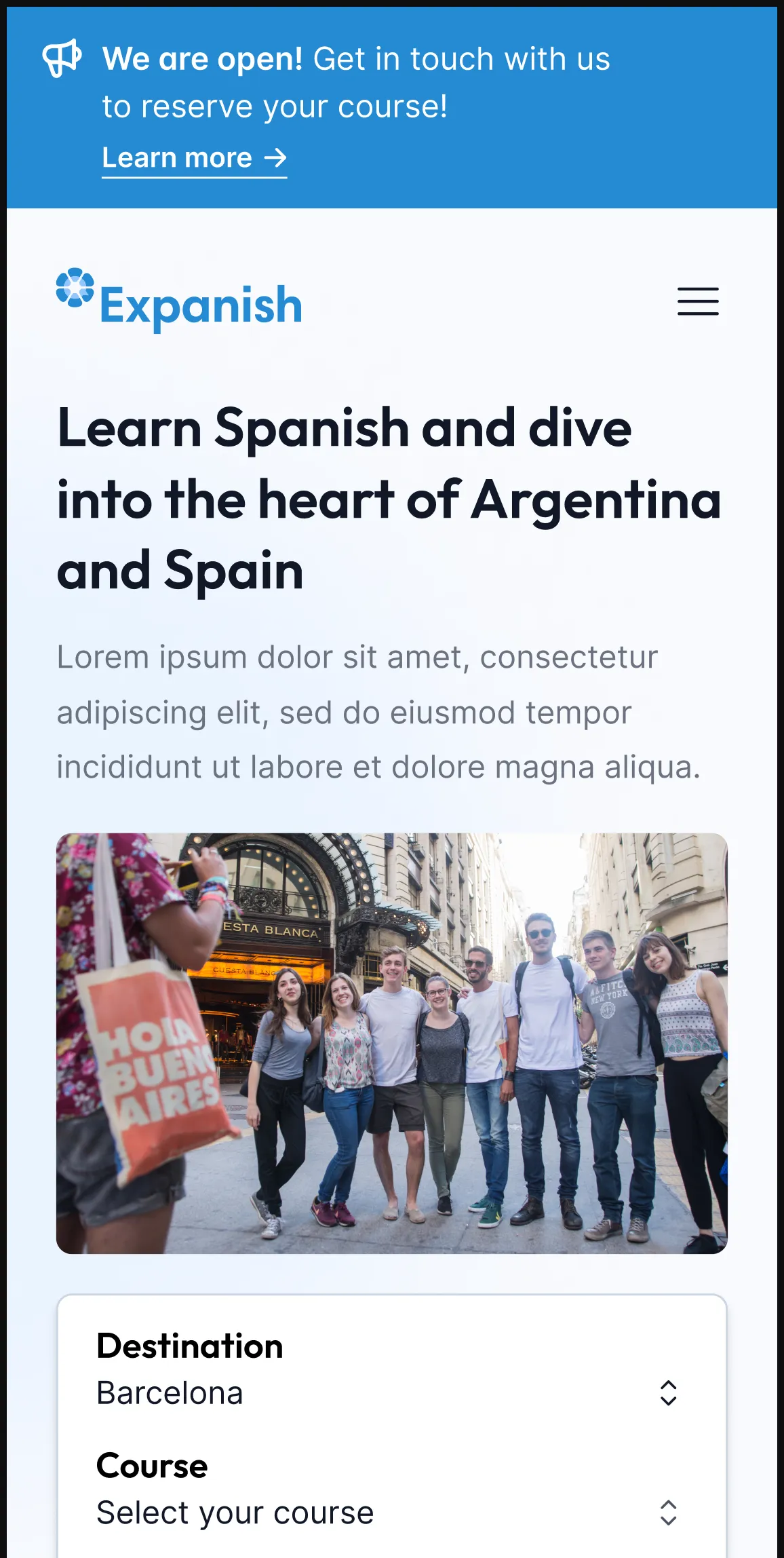 Página principal en móvil para expanish.com
